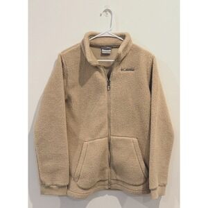Columbia Sherpa Fleece Jacket Womens XL Ivory Full Zip Cozy Winter Jacket